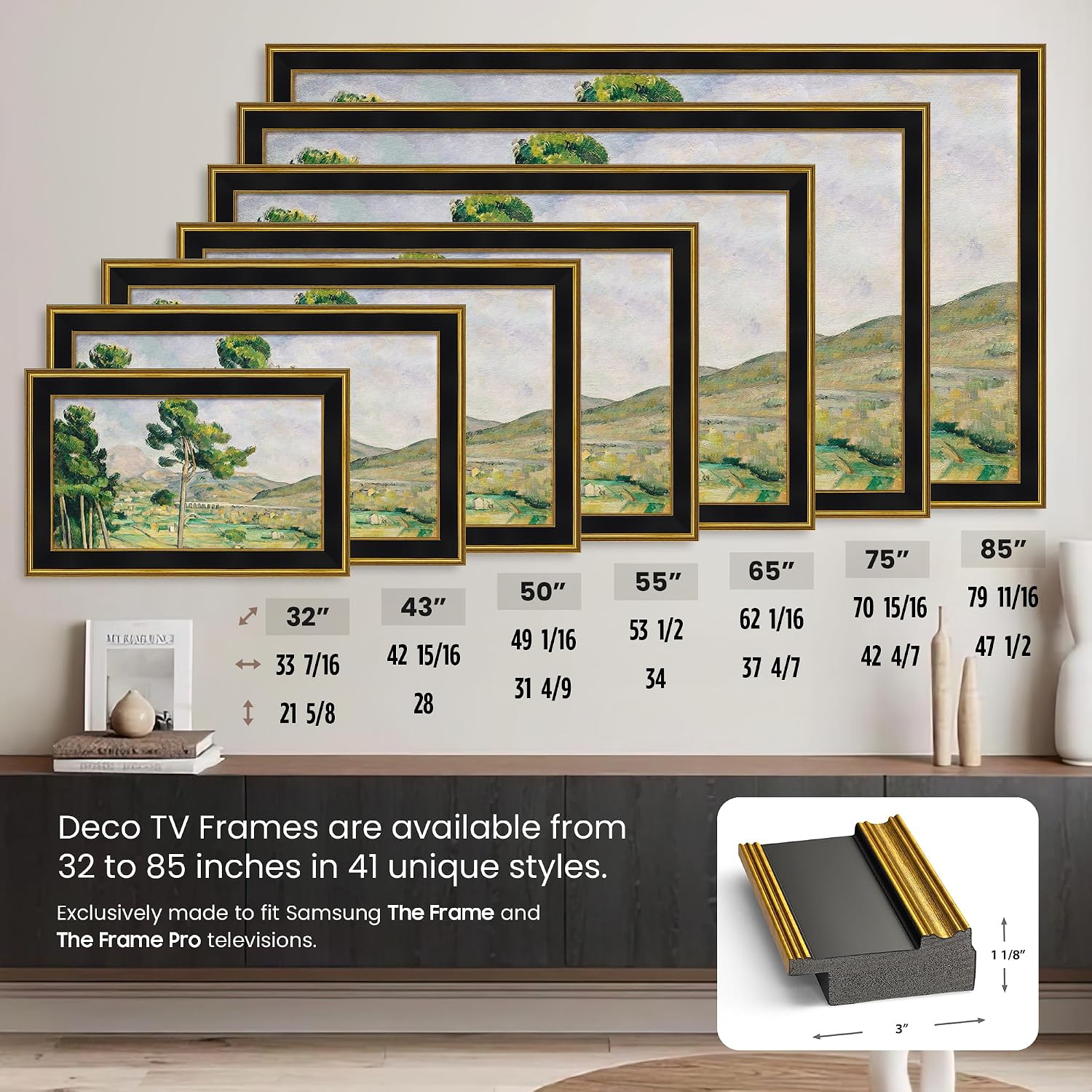 Antique Gold & Black 65' Premiere Deco TV Frame - Compatible ONLY with Samsung The Frame TV and Pro TVs (Fits 2021-2026, LS03A, LS03B,LS03C,LS03D,LS03FA,LS03FW)