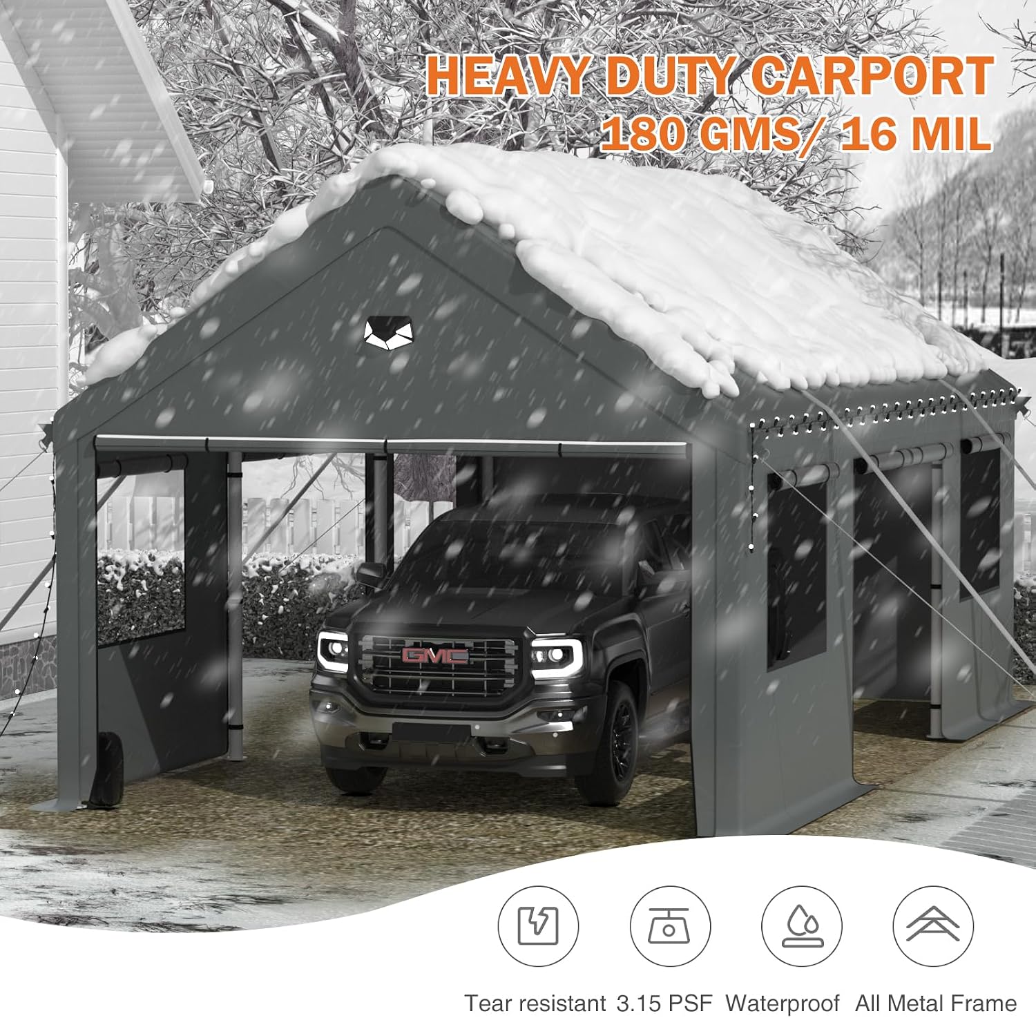 Carports Heavy Duty 10X16，Portable Car Port Garage，Carport Canopy with Side Doors，Outdoor Car Shelter All Weather,Gray