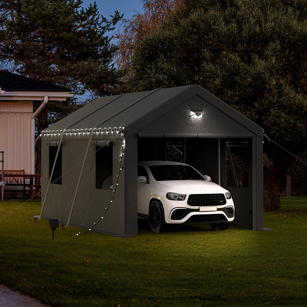 Carports Canopy Heavy Duty, Portable Garage with Sidewalls (10x16, Grey)