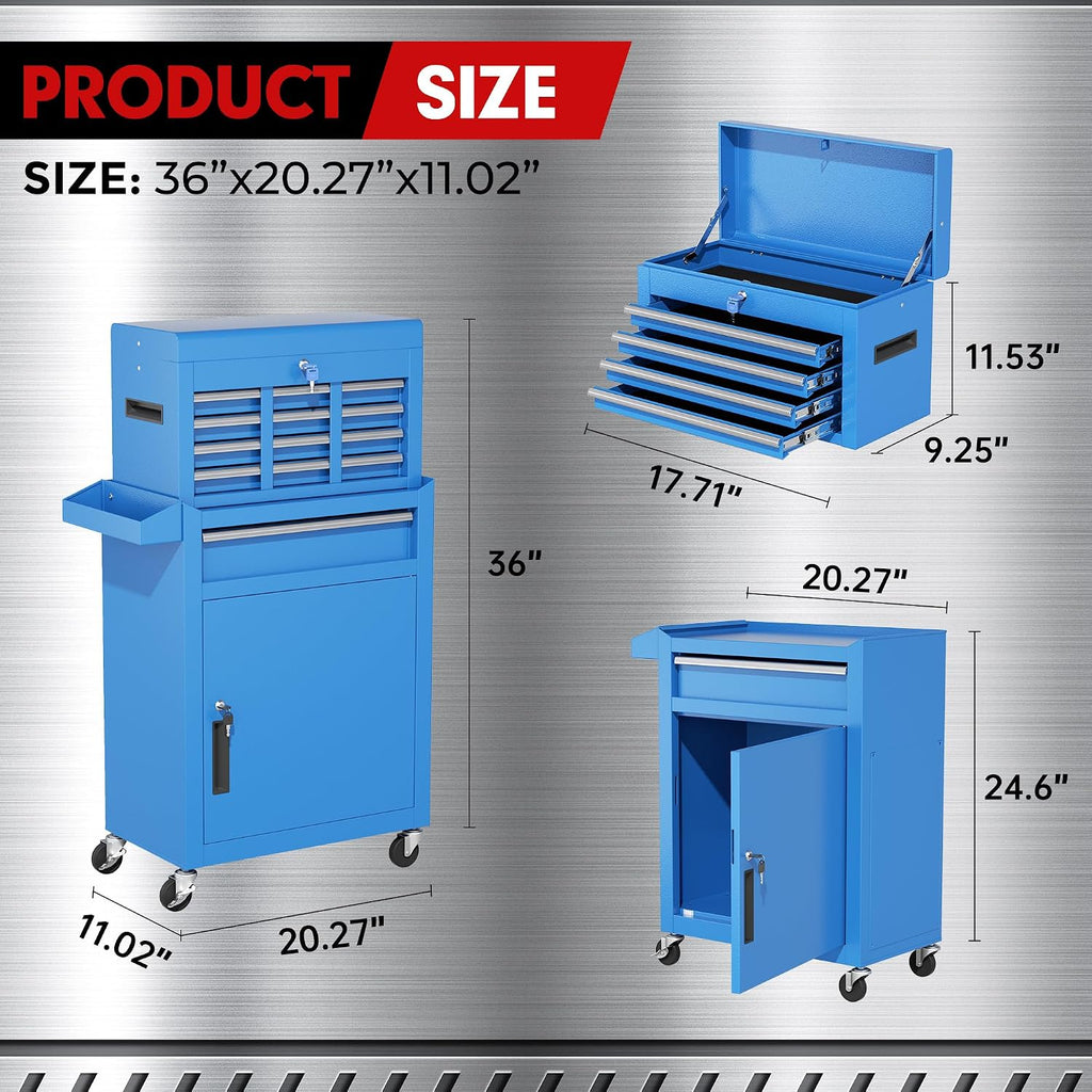 INTERGREAT Rolling Tool Chest, 5-Drawer Tool Box Organizer, Lockable Wheels & Sliding Drawers & Detachable Top, Tool Storage Cabinet for Garage Workshop (Blue)