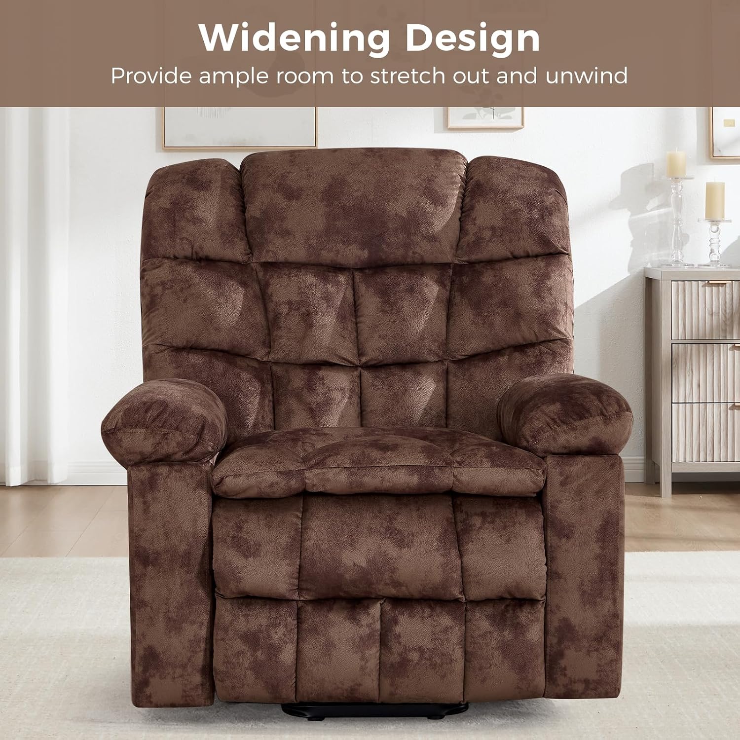 IOMOR Power Lift Recliner Chair for Elderly with Vibration Massage and Lumbar Heating, Overstuffed Electric Lift Chair with 2 Side Pockets and Cup Holders, USB & Type-C for Living Room, Textile Brown