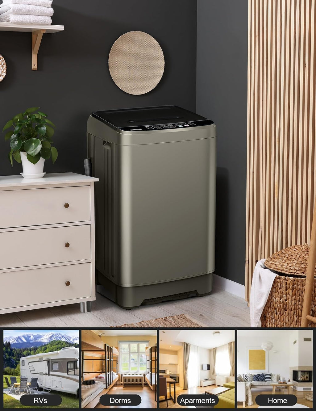 Portable Washing Machine - 2.0 Cu.ft Portable Washer Full-Automatic With LED Display, Compact Washer Ideal for Apartments, Homes, and Dorms, 10 Wash Cycles, Low Noise, IPX4 with Drain Pump