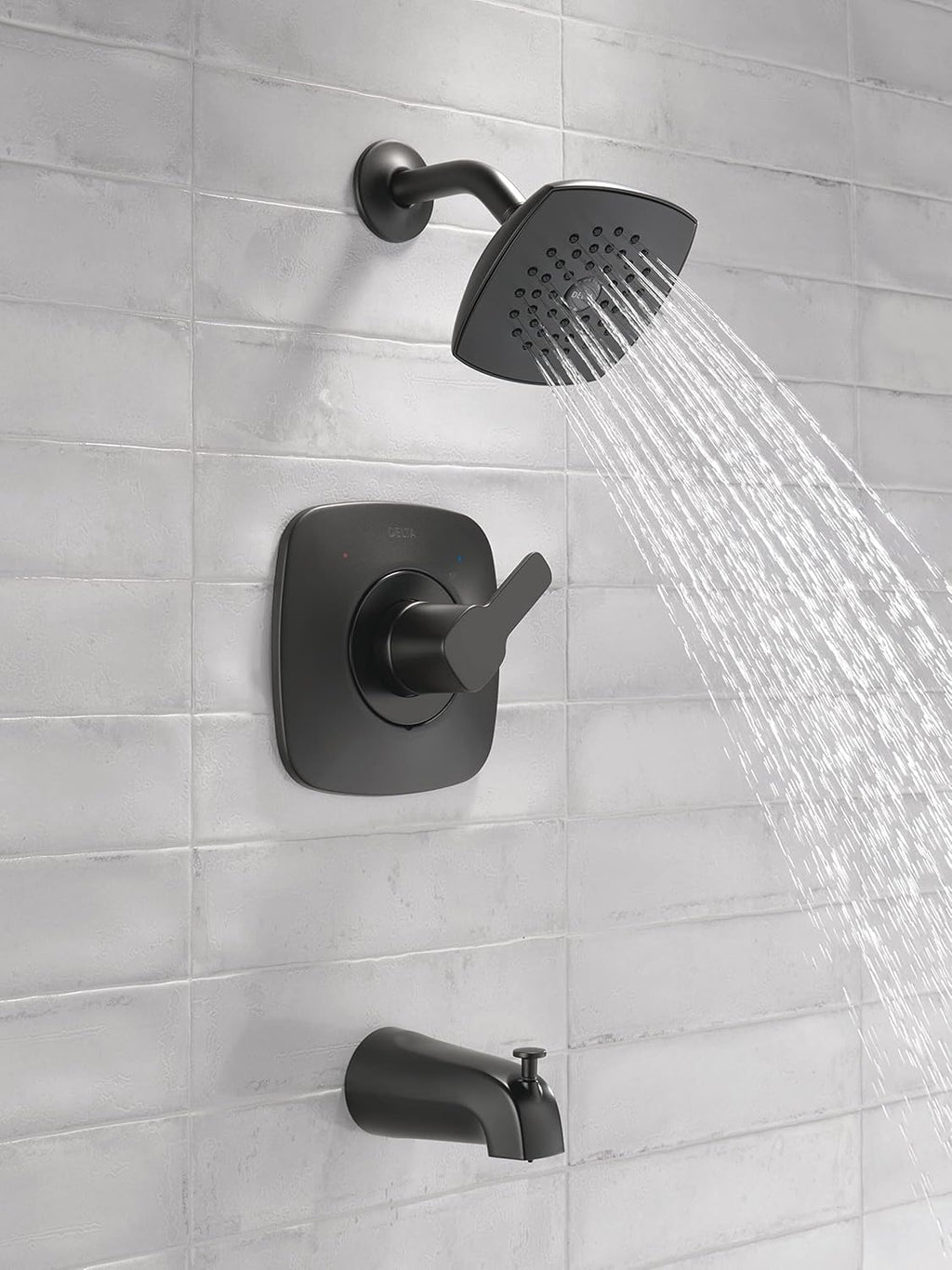 Delta Faucet Modern 14 Series Matte Black Shower Faucet, Tub and Shower Trim Kit with Single-Spray Touch-Clean Black Shower Head, Matte Black T144339-BL-PP (Valve Not Included)