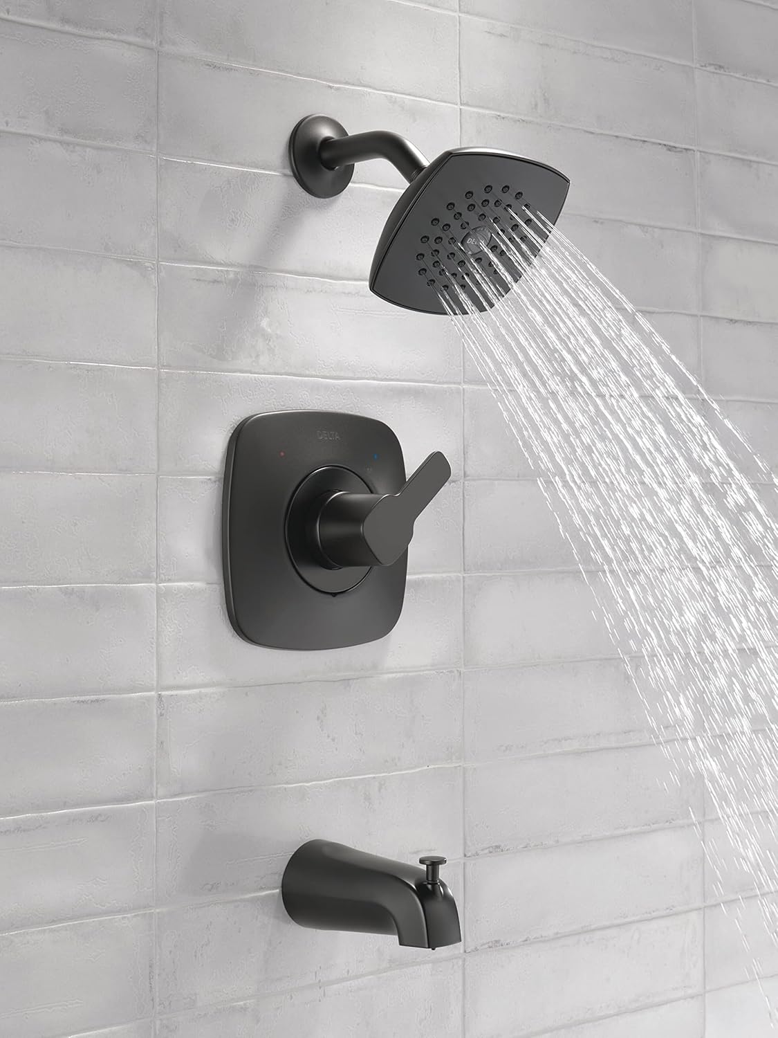 Delta Faucet Modern 14 Series Matte Black Shower Faucet, Tub and Shower Trim Kit with Single-Spray Touch-Clean Black Shower Head, Matte Black T144339-BL-PP (Valve Not Included)