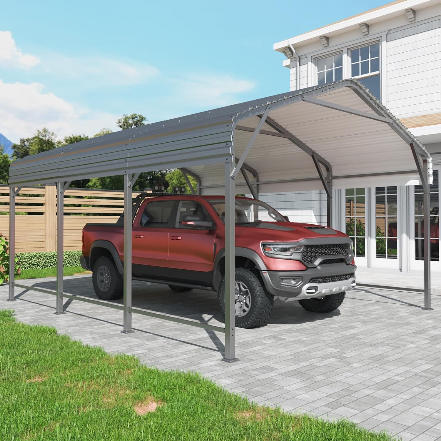 AIRWIRE 10x15 Metal Carport Carports with Enhanced Base Heavy Duty Garage Outdoor Galvanized Car Shelter for Car, Boats and Truck