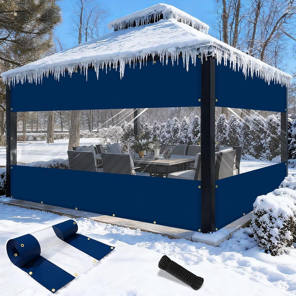 Shade&Beyond Outdoor Vinyl Curtain, 12'W x 20'L Heavy Duty Clear Tarp with Grommets Waterproof, Privacy Clear Panel UV-Resistant for Pergola Gazebos Porch Enclosure Patio(Customized Size, Blue)
