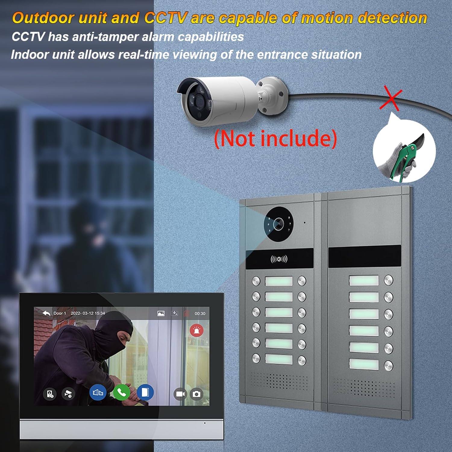 Wired Video Apartment Intercom System,6/12/18/24 Units 7 Inch Monitor 1080P Doorbell Intelligent Doorphone Kit with Motion Detection,Anti-Tamper Alarm,3 in 1 Unlock for Flat House,Tuya (18 Monitor)