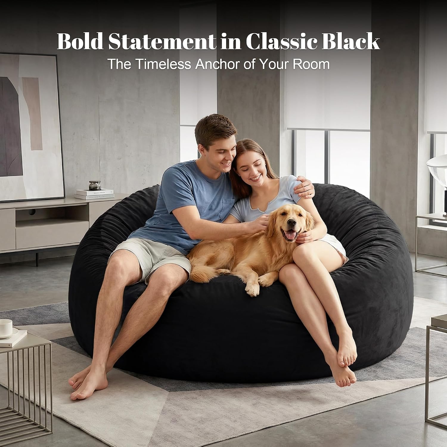 Codi 6FT Bean Bag Chair for Adults – Oversized Foam Floor Lounger with Washable Cover – Comfy Seating for Living Room, Dorm, or Media Room – Black