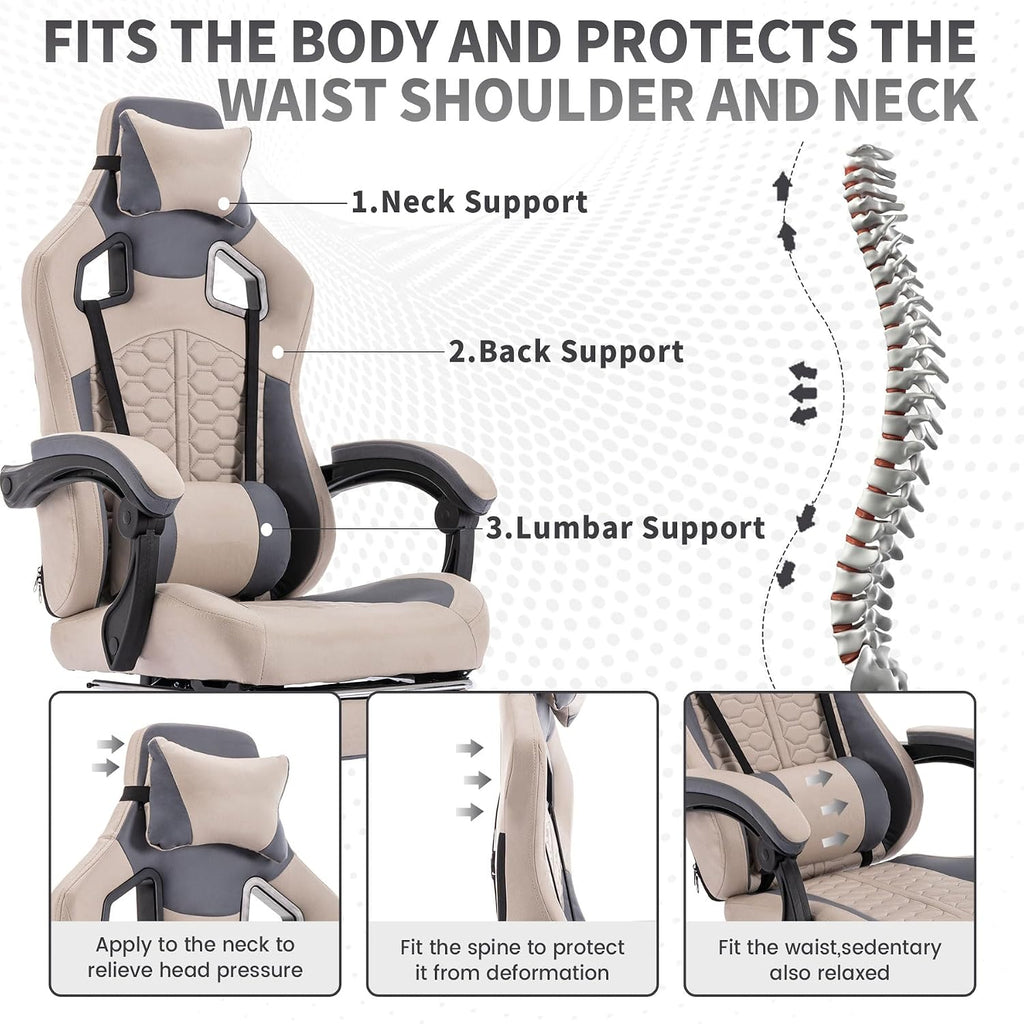 Gaming Chair with Massage and Footrest, Ergonomic High Back PC Racing Chair, 300LBS Capacity with Adjustable Lumbar Support & Headrest for Office and Desk (Model A, Grey)