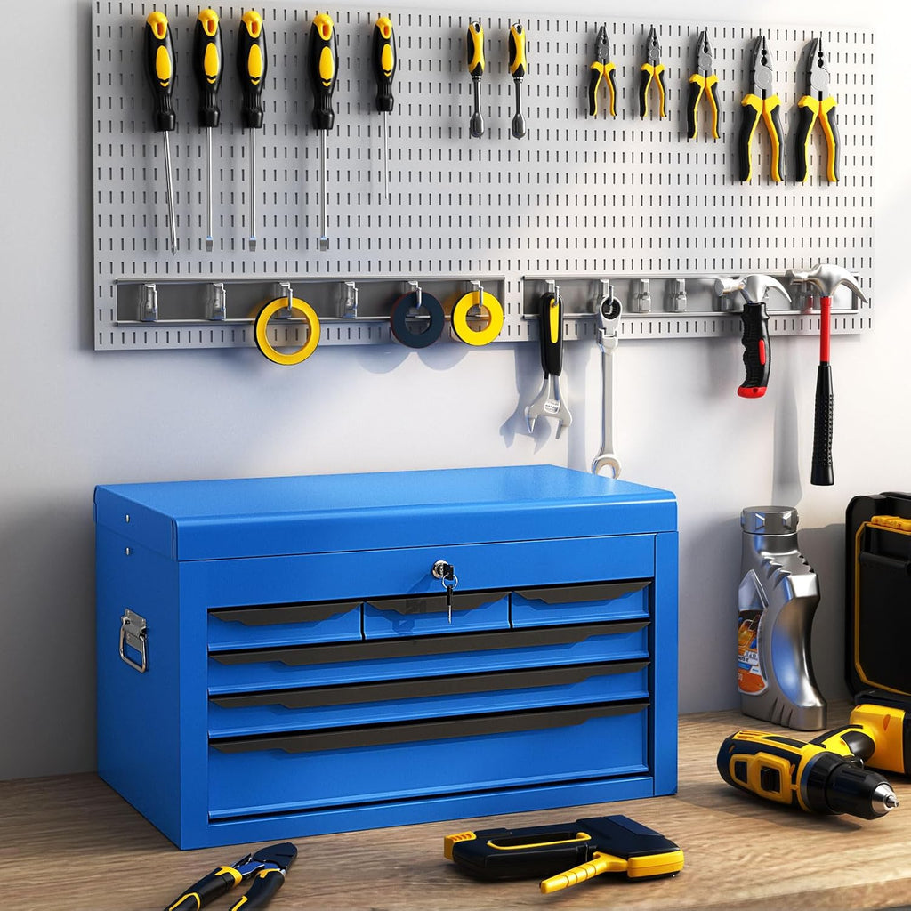 Tool Box, 6-Drawer Steel Tool Chest with Top Storage Automatic Lock & EVA Liner, Portable Tool Storage Organizer for Repair Shop Garage Warehouse (Blue)