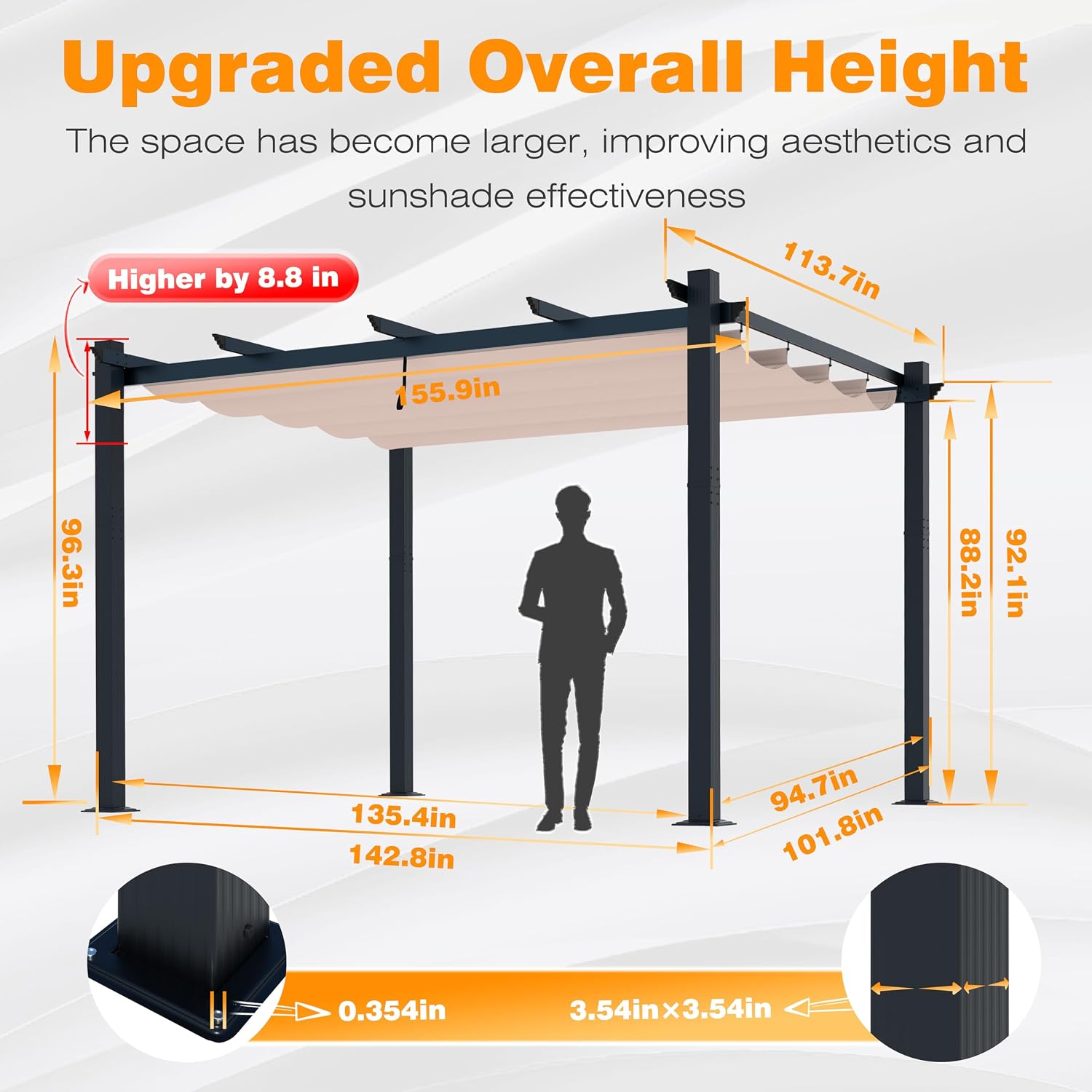 Yardenaler 10x13 FT Pergola with Retractable Sun Shade Canopy, Aluminum Patio Shelter Grape Trellis for Garden, Backyard, Porch, Cream White