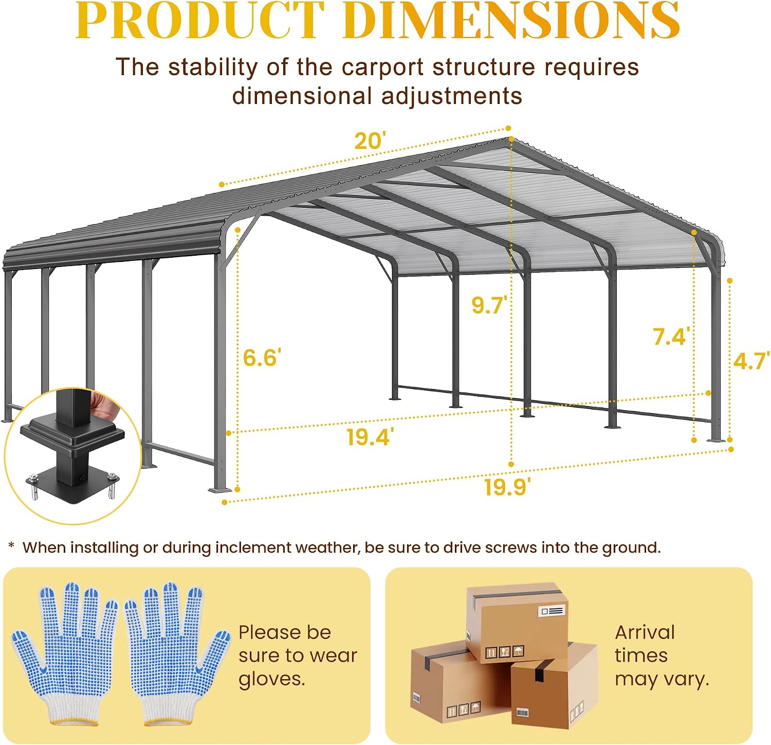 20x20 FT Car Port, Metal Carport for 2 Cars, Heavy Duty Canopy Carport with Updated Roof & Enhanced Base, Garage Vertaile Carports for RV Car, Truck, Boat, Tractors, Party, Grey
