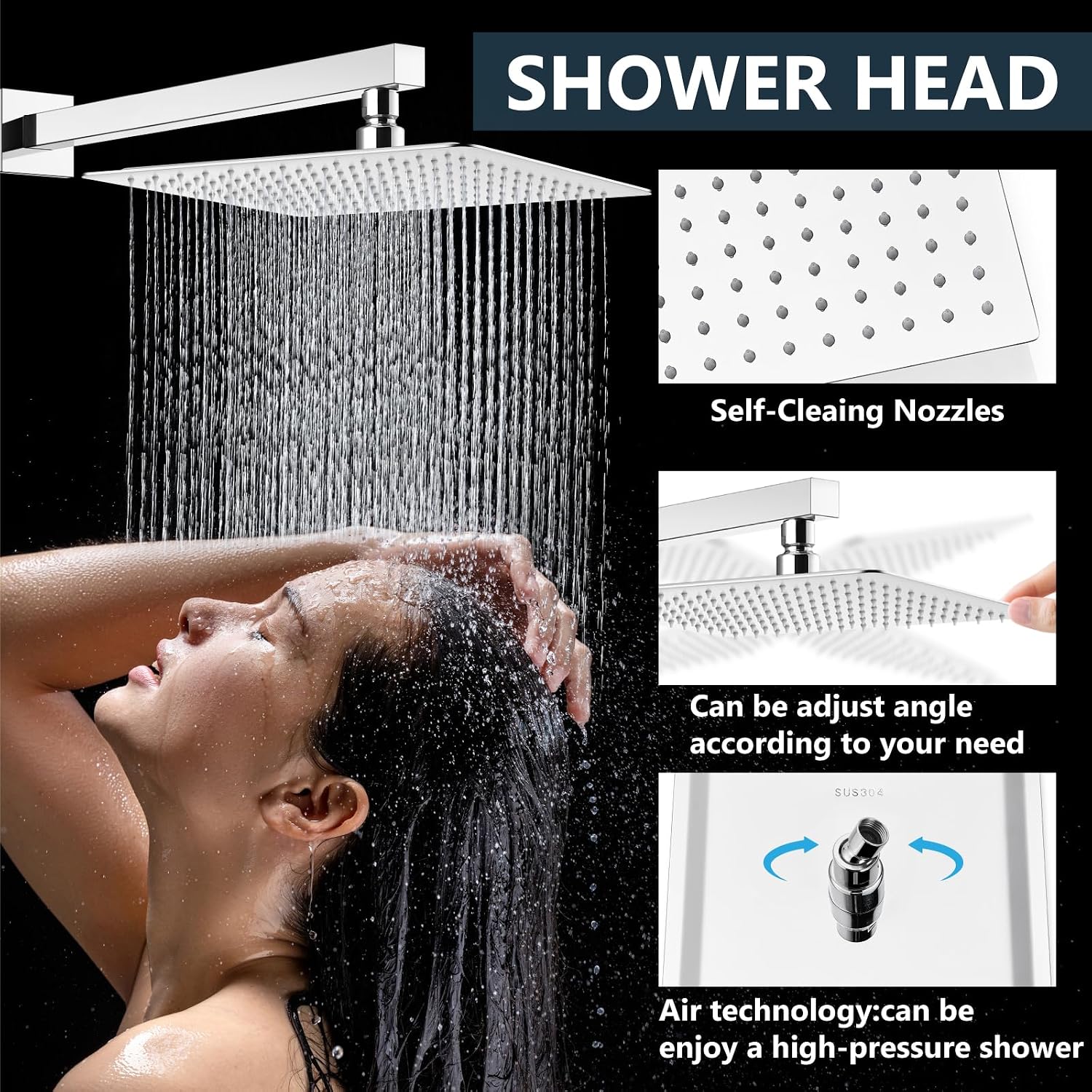Aolemi Shower Faucet Set Rain Shower System with Handheld Spray Bathroom Shower Combo Rough-in Valve and Shower Trim Kit Included Polish Chrome 16 Inch Wall Mount Shower Head