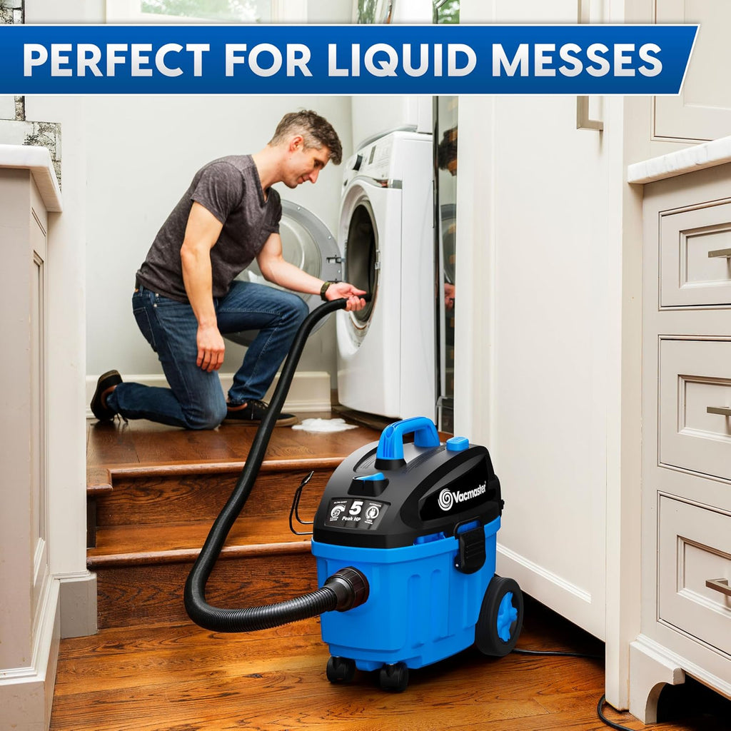 Vacmaster 4 Gallon, 5 Peak HP with 2-Stage Industrial Motor Wet/Dry Floor Vacuum, VF408, Blue