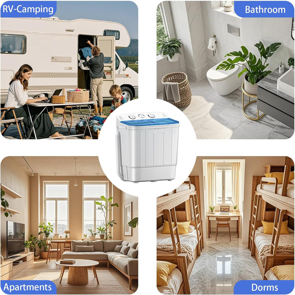 Erivess Portable Twin Tub 18lbs Washing Machine with Drying Rack, 11lbs Washer Mini Compact Laundry Machine with 7lbs Spinner, Semi-automatic Washer Combo for Dorms, Apartments