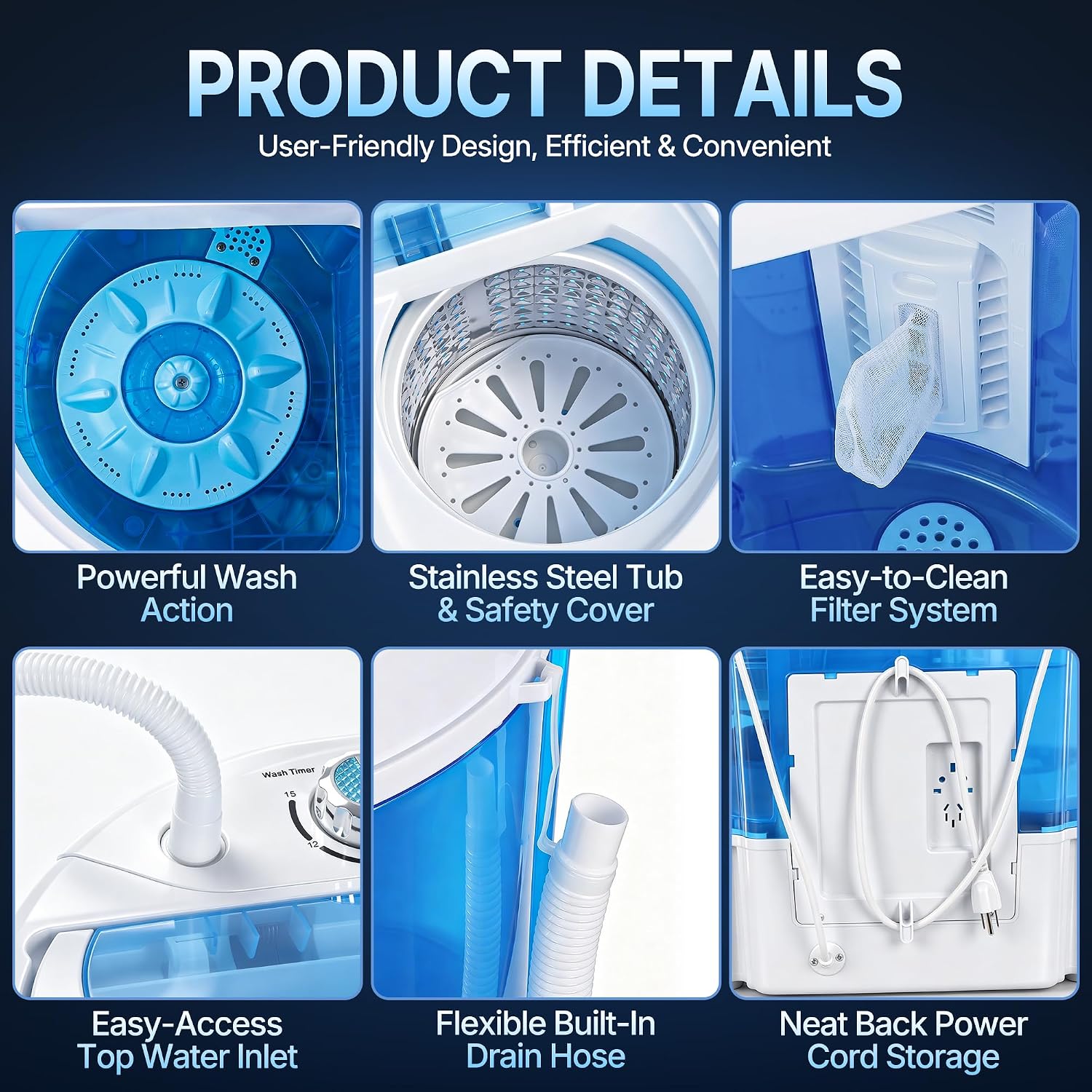 ZenStyle Portable Washer Compact Twin Tub 9.9 LB Mini Top Load Washing Machine Washer/Spinner w/ 6.57 FT Inlet Hose