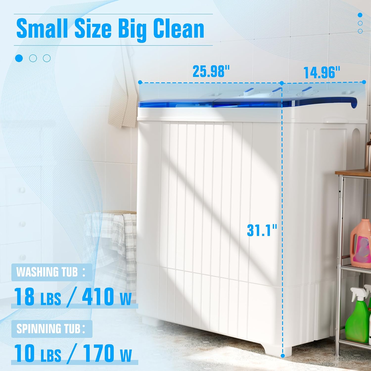 Superday Portable Washing Machine with Longer Hose, 28Lbs Compact Mini Washer and Dryer Combo,Twin Tub Washing Machine Laundry Compact Washer spinner Combo for Apartments RVs and Dorms(Blue)