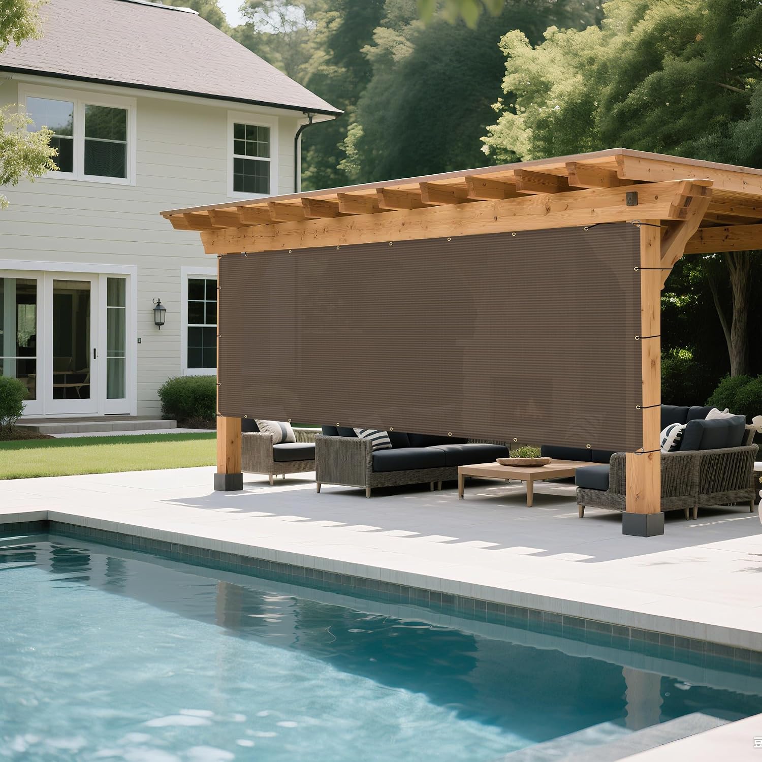 Windscreen4less 12' x 20' Sun Shade Sail Straight Edge Sun Shade Canopy Cover Outdoor with Grommets D-Ring UV Block for Pergola Backyard Patio (Brown)