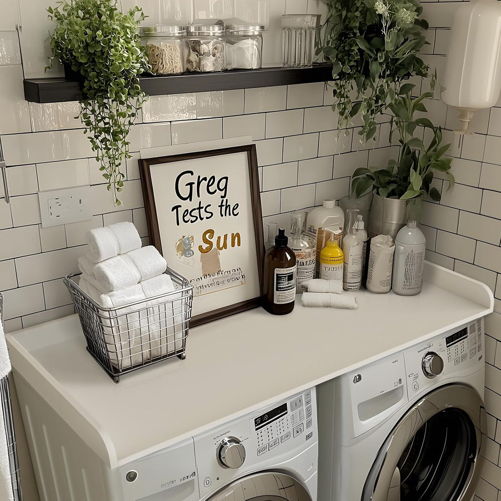 Kaboon Washer Dryer Countertop 58' x 28' Extra Large Version, Melamine Countertop with 3.5' Edge Rails, Laundry Room Organization, White