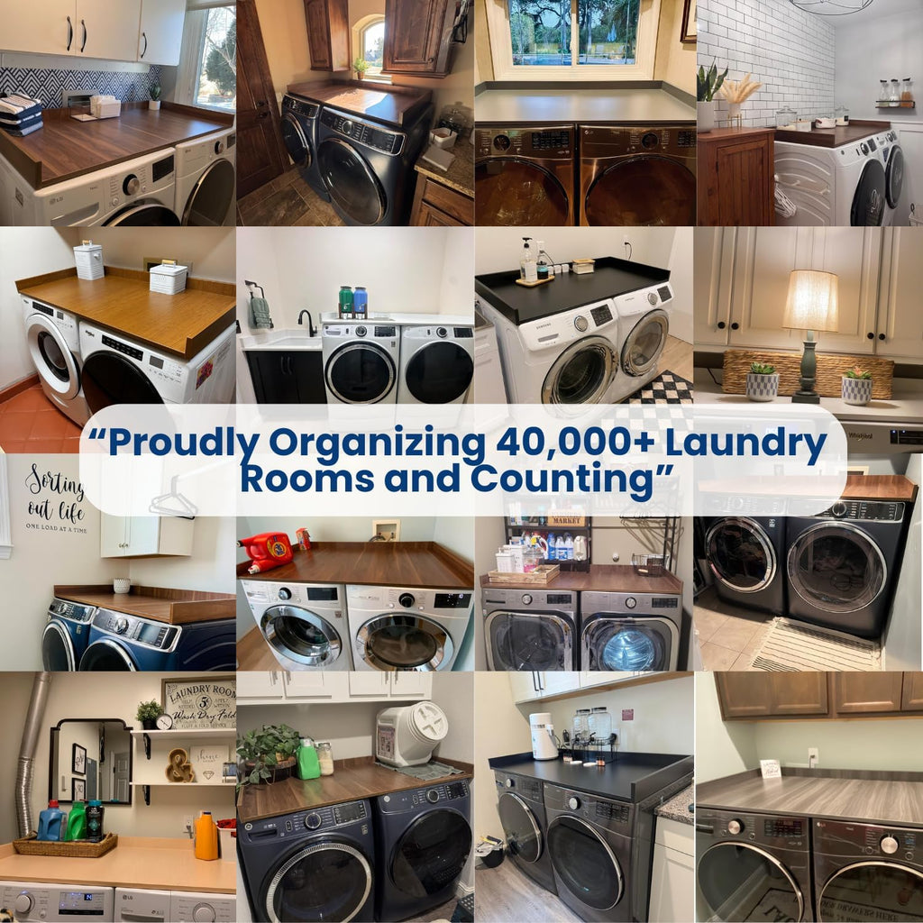 OfficeSimpli Large Washer Dryer Countertop with Shelf, 30 x 58 Inch Made in USA Laundry Countertop Over Washer and Dryer with Non-Slip Pads, Storage Shelf, Laundry Topper Organizer, California Walnut
