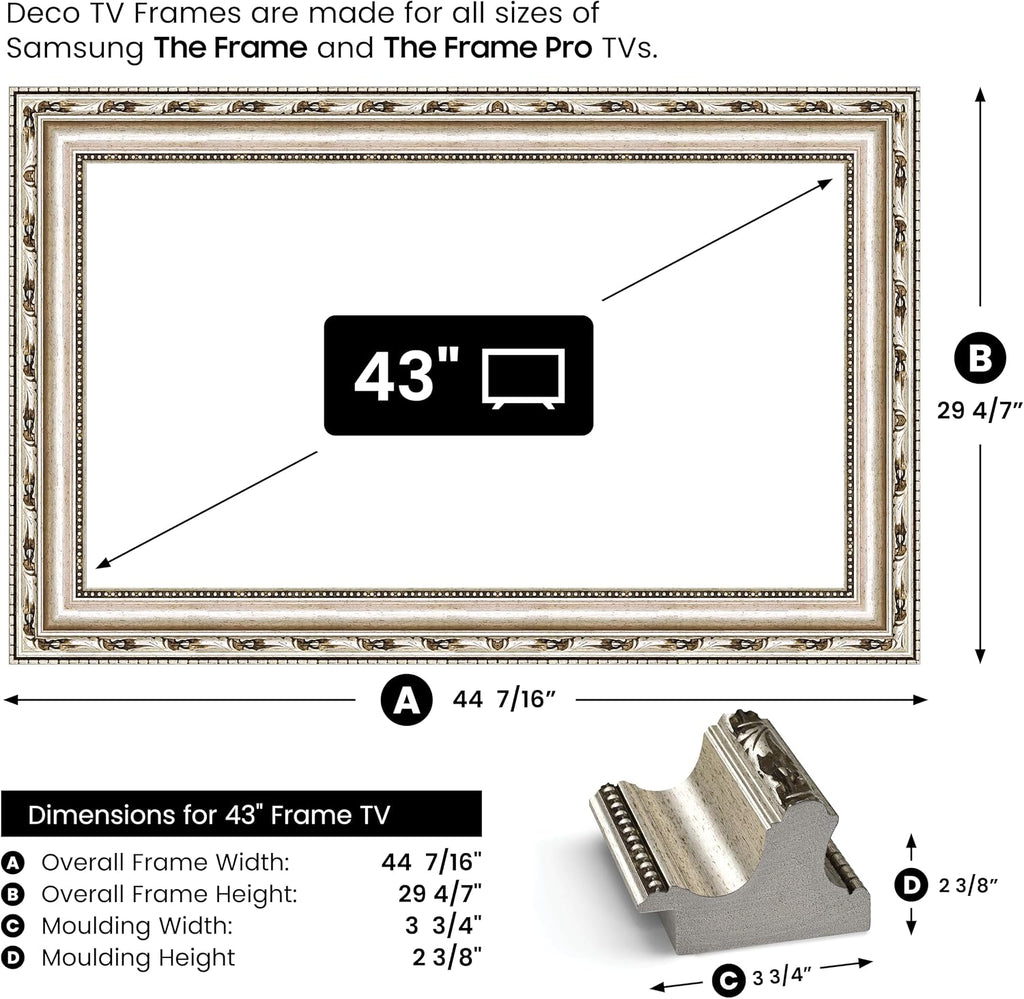 Ornate Silver 43' Premiere Deco TV Frame - Compatible ONLY with Samsung The Frame TVs (Fits 2021-2025, LS03A, LS03B, LS03C, LS03D, LS03FA)