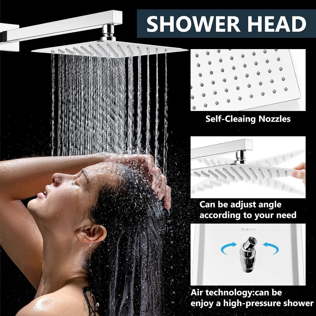 Aolemi Shower Faucet Set Rain Shower System with Handheld Spray Bathroom Shower Combo Rough-in Valve and Shower Trim Kit Included Polish Chrome 8 Inch Wall Mount Shower Head