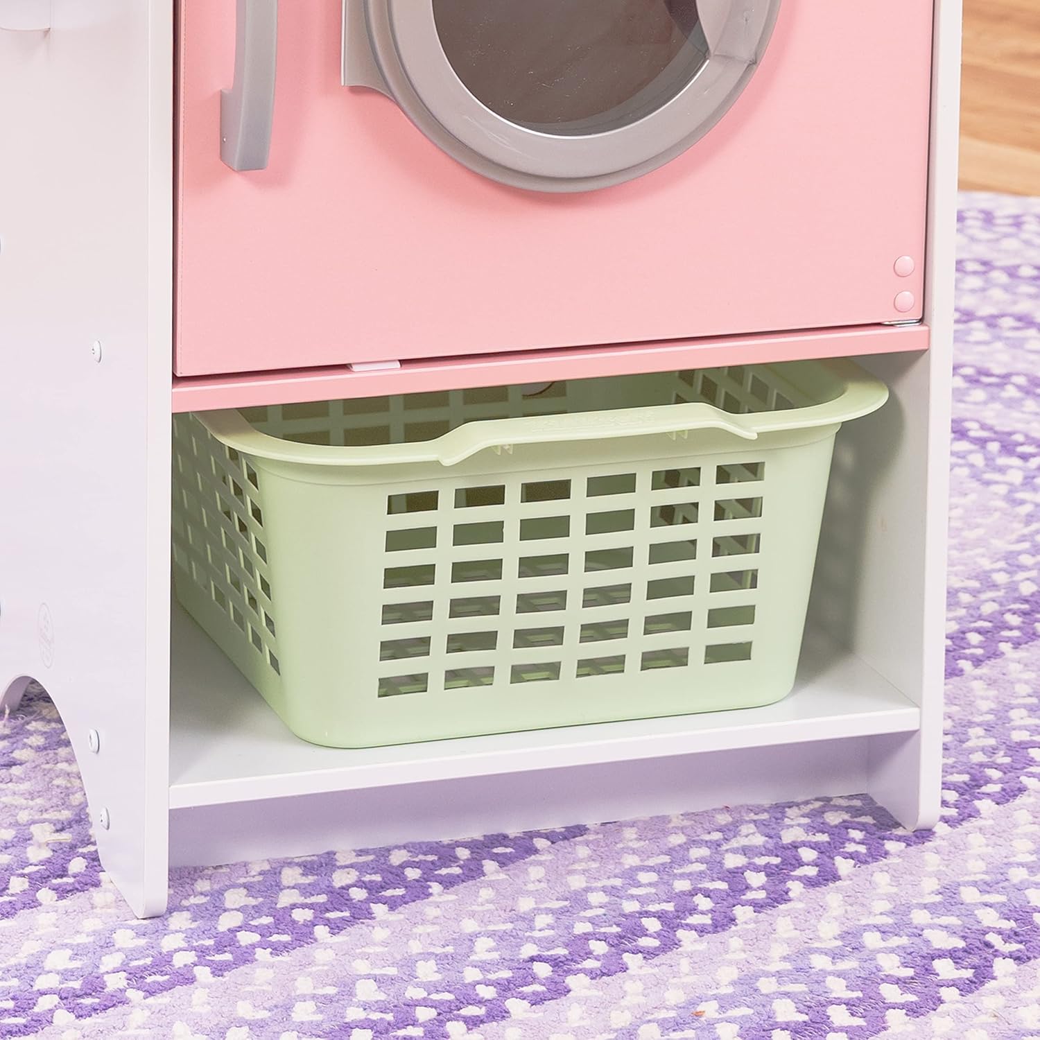 KidKraft Laundry Playset Children's Pretend Wooden Stacking Washer and Dryer Toy with Iron and Basket, Pastel, Gift for Ages 3+