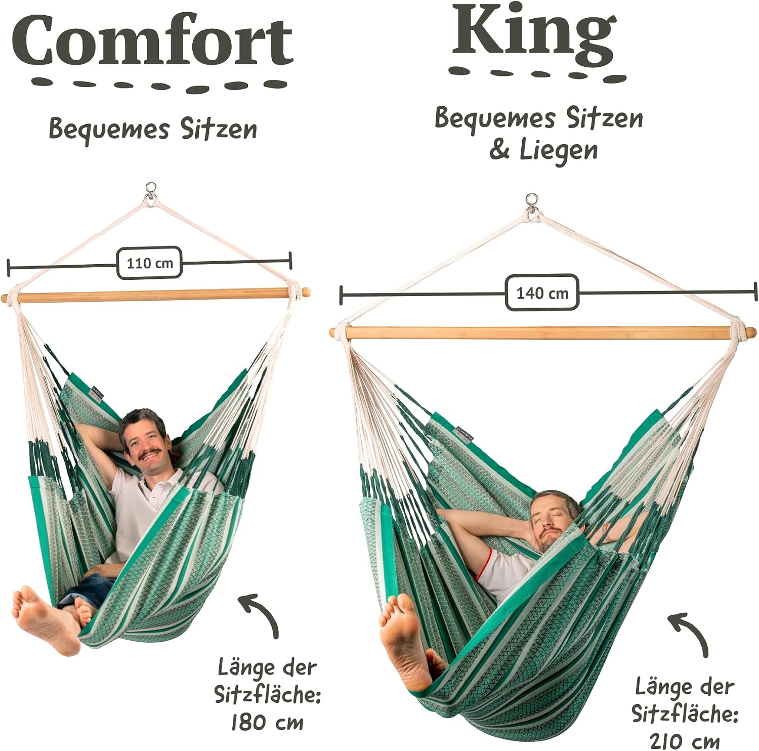 LA SIESTA® - XL King Habana Cotton Hammock Chair & CasaMount - Hanging Chair w/Suspension Kit for Walls Ceilings & Square Beams - Indoor Outdoor Swing Hanging Chair Bedroom Patio Balcony - Agave