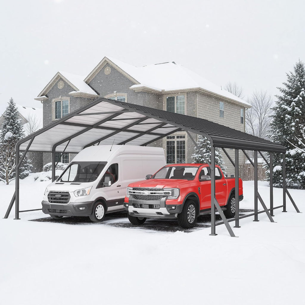 20x20 FT Metal Carport with Updated Roof & Enhanced Base, Heavy Duty Canopy Carport Garage, Vertaile for Car, Truck, Boat, Tractors, Party, Grey