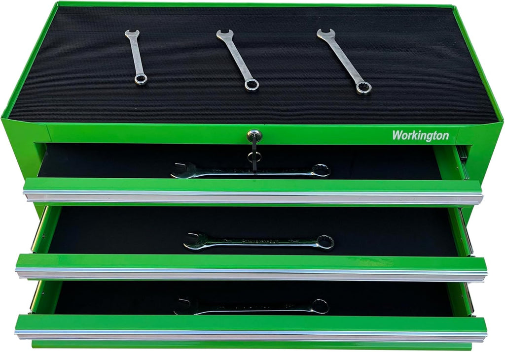 Workington Industrial 3 Drawers Portable Metal Intermediate Box, 26' Middle Tool Chest Cabinet with Ball Bearing Drawer Slides, Steel Tool Storage Box Organizer 4009 Green