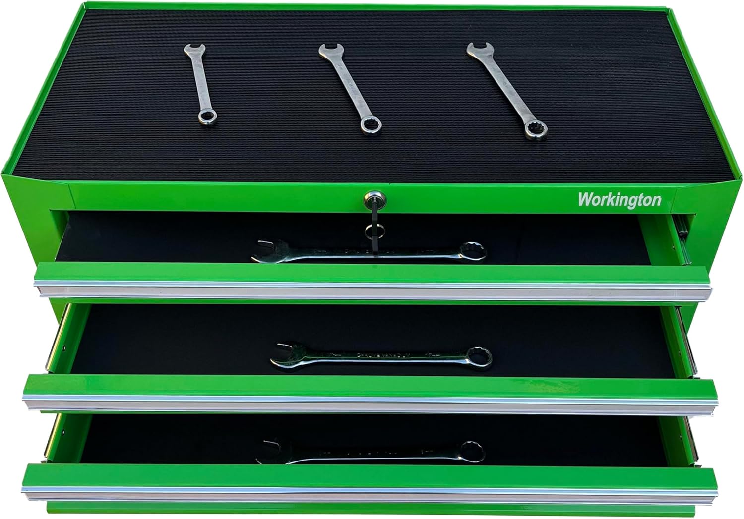 Workington Industrial 3 Drawers Portable Metal Intermediate Box, 26' Middle Tool Chest Cabinet with Ball Bearing Drawer Slides, Steel Tool Storage Box Organizer 4009 Green