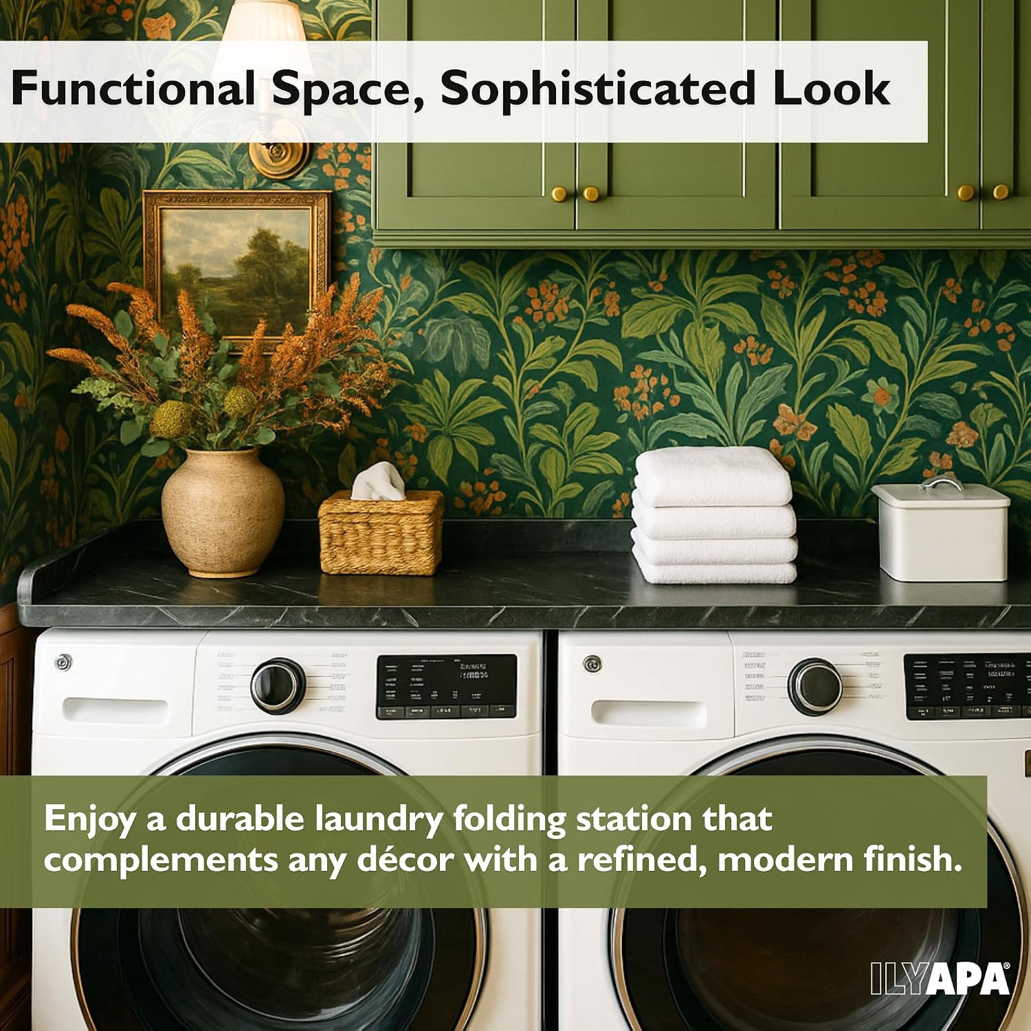 Ilyapa Washer Dryer Countertop - 27.5 x 54 inch Laundry Countertop, Washer and Dryer Covers for The Top, Laundry Room Organization and Storage, Black