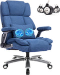 750lbs Heavy Duty Desk Chair with 3D Kneading Massage, Big and Tall Office Chairs with Ergonomic Support, 3D Armrests, 5 Quiet Dual Rubber Wheel, Thick Pocket Spring Cushion(Blue, Fabric)
