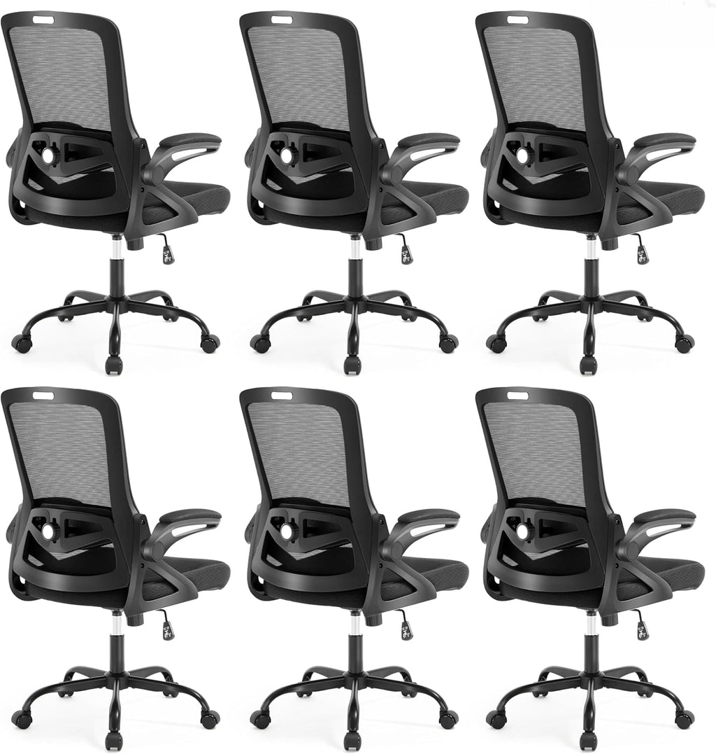 Ergonomic Office Chair, Desk Chair with Adjustable Lumbar Support, Breathable Mesh Comfy Computer Chairs with Flip-up Armrests Executive Task Chair for Adults Home Office (6Pcs)