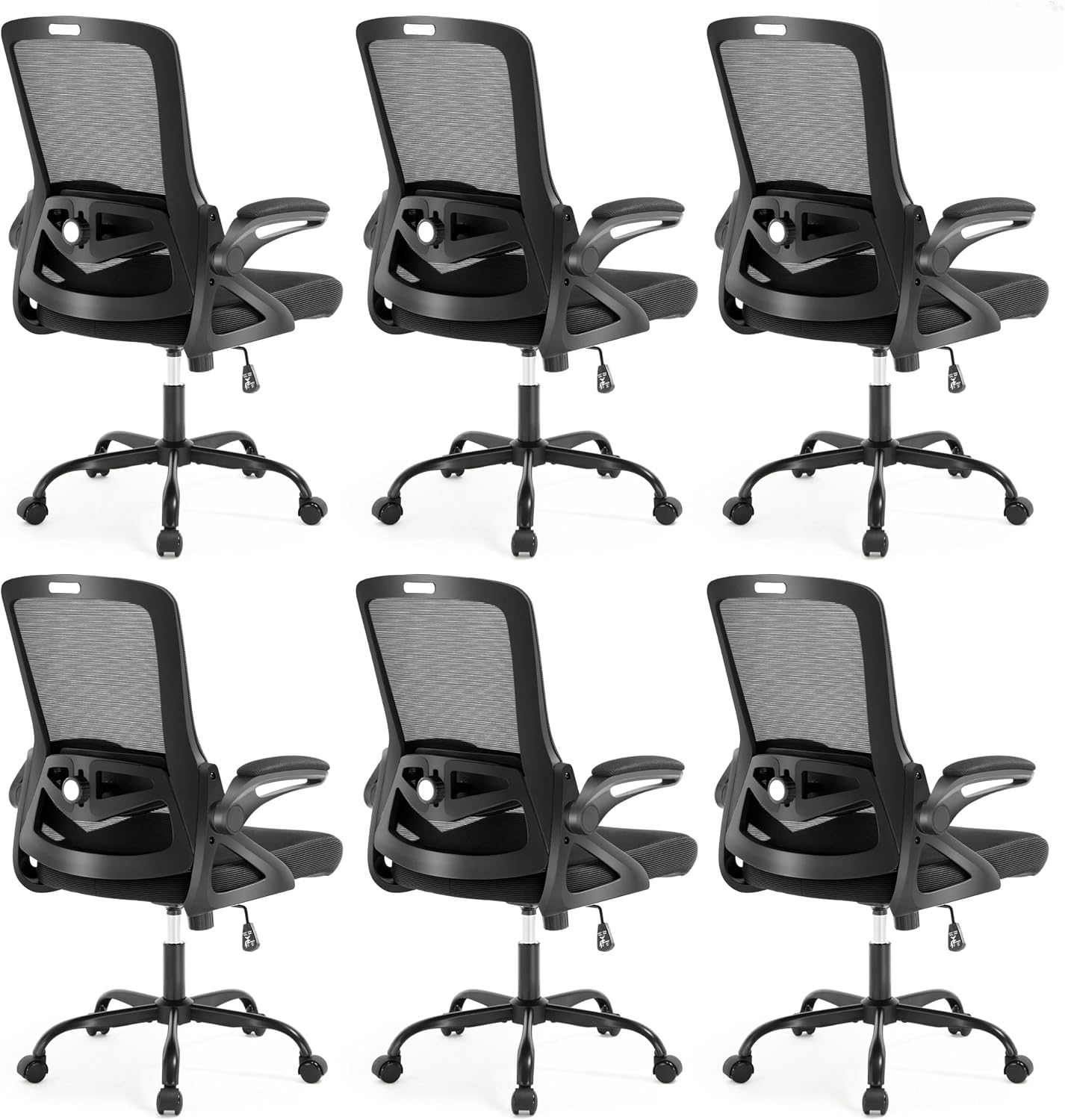 Ergonomic Office Chair, Desk Chair with Adjustable Lumbar Support, Breathable Mesh Comfy Computer Chairs with Flip-up Armrests Executive Task Chair for Adults Home Office (6Pcs)