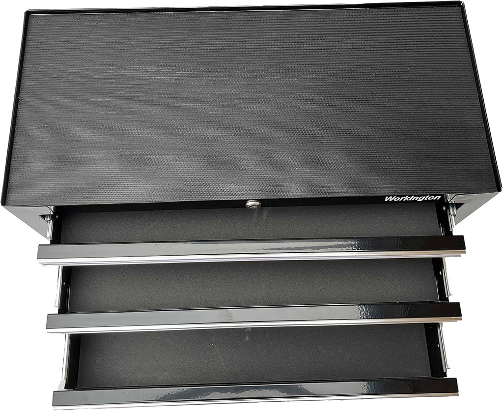 Workington Industrial 3 Drawers Portable Metal Intermediate Box, 26' Middle Tool Chest Cabinet with Ball Bearing Drawer Slides, Steel Tool Storage Box Organizer 4009 Black