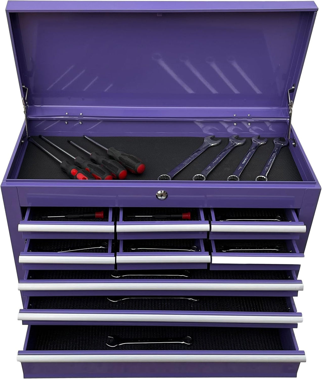 Workington Portable Metal Tool Chest with 9 Drawers, 24' 9-Drawer Tool Chest Cabinet with Ball Bearing Drawer Slides, Steel Tool Storage Box Organizer 4006 Purple