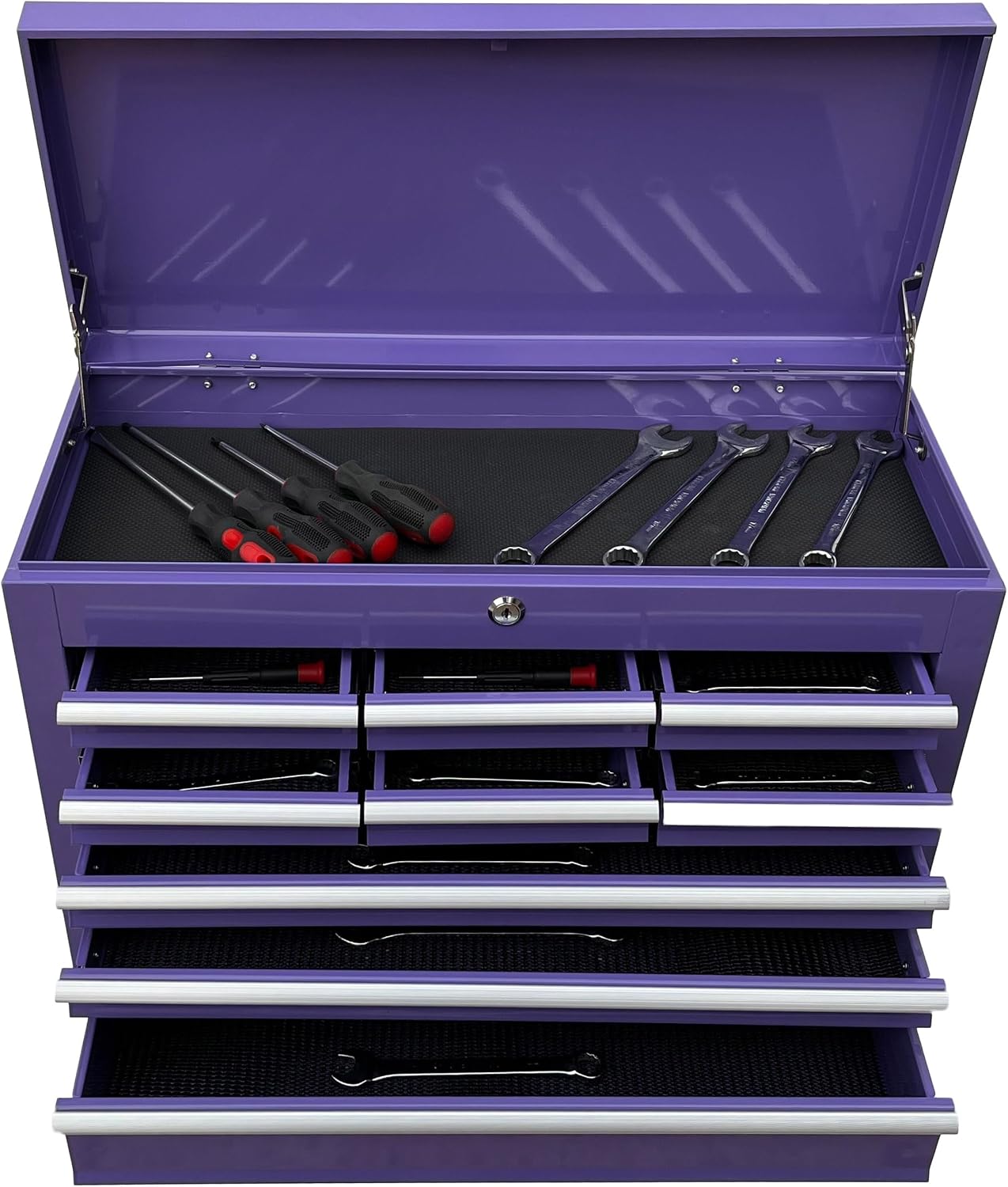 Workington Portable Metal Tool Chest with 9 Drawers, 24' 9-Drawer Tool Chest Cabinet with Ball Bearing Drawer Slides, Steel Tool Storage Box Organizer 4006 Purple