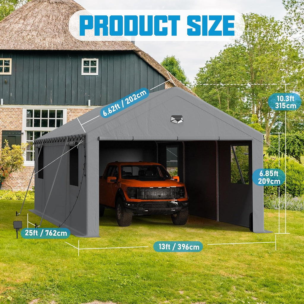 Carports Canopy Heavy Duty, Portable Garage with Sidewalls (13x25, Grey)