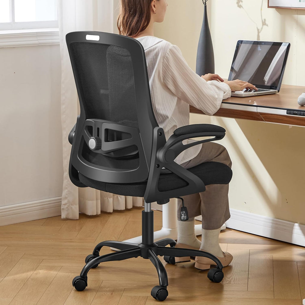 Ergonomic Office Chair, Desk Chair with Adjustable Lumbar Support, Breathable Mesh Comfy Computer Chairs with Flip-up Armrests Executive Task Chair for Adults Home Office (6Pcs)