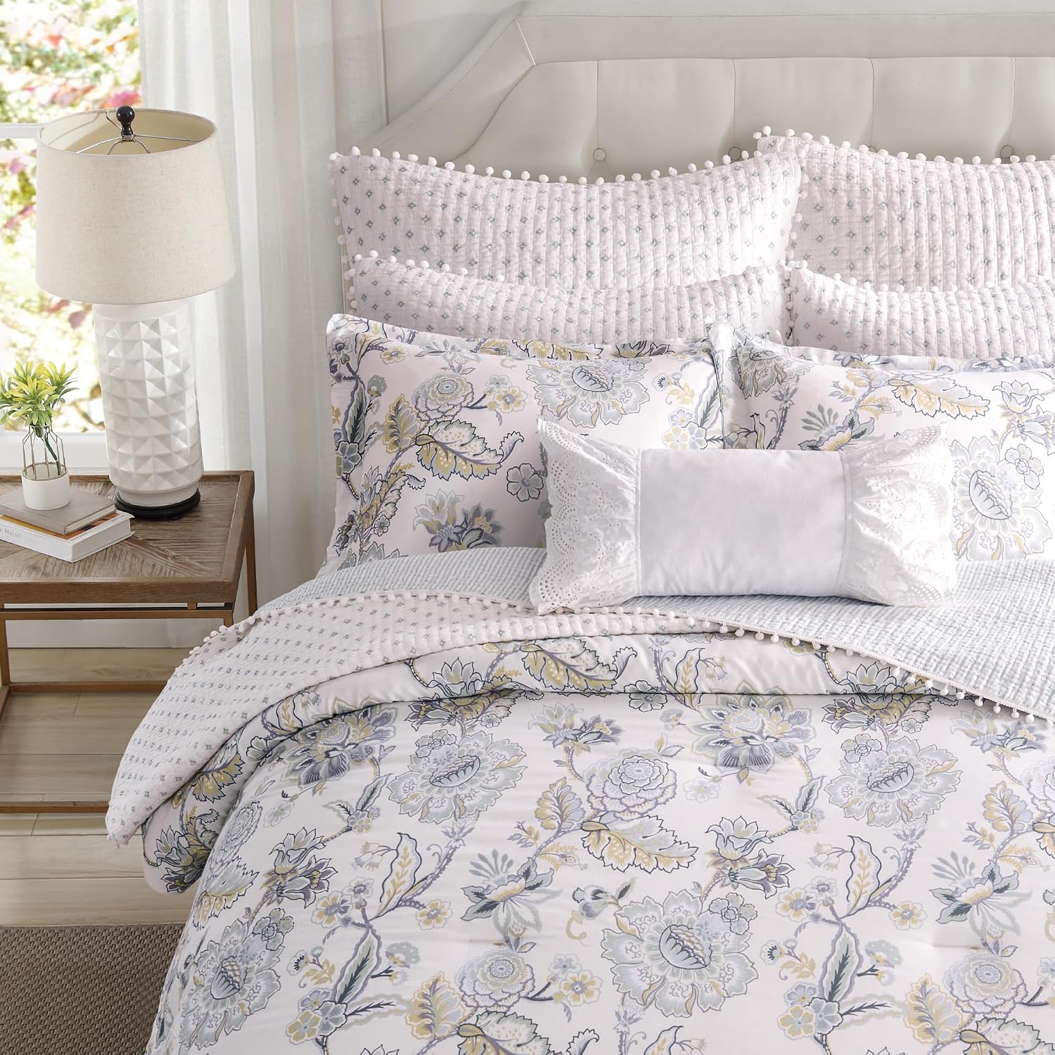 Levtex Home Ophelia Spa Reversible Twin/Twin XL Comforter Set (68x88in) with 1 Pillowcase (26x20in) - Bedding - Blue, Yellow, White - Rayon Twin Size Comforter Set - Lightweight, Soft, Pre-Washed