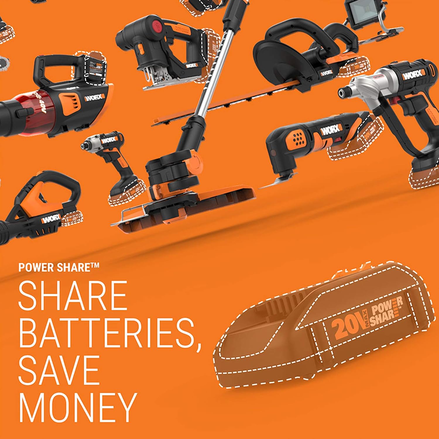 WORX Nitro WX031L.9 20V 2.1 Gal Cordless Wet/Dry Vacuum (Tool Only), Black, Orange