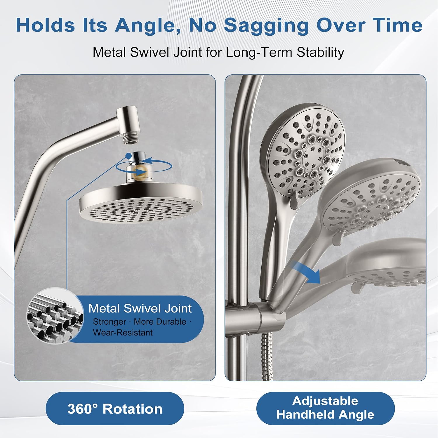 BRIGHT SHOWERS Rain Shower Head with Handheld Combo, Dual Shower System with Slide Bar, Rain Shower System, Adjustable Height, Brass Slide Bar & Diverter, 60 Inch Stainless Steel Hose, Brushed Nickel