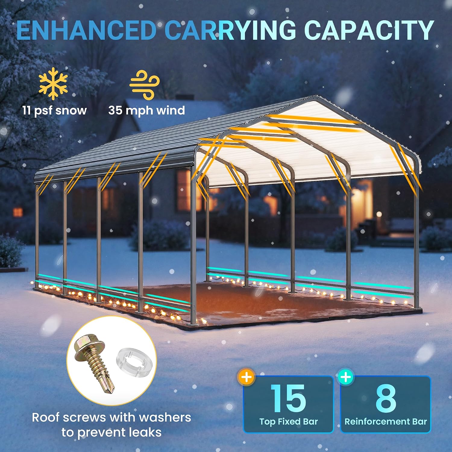 Wisteria Lane 12 x 20 FT Metal Carport, Heavy Duty Carport Canopy with Reinforced Frame and Base for All-Weather, Outdoor Garage Car Port for Boats, Tractors, Pickup Trucks or Party, Dark Gray