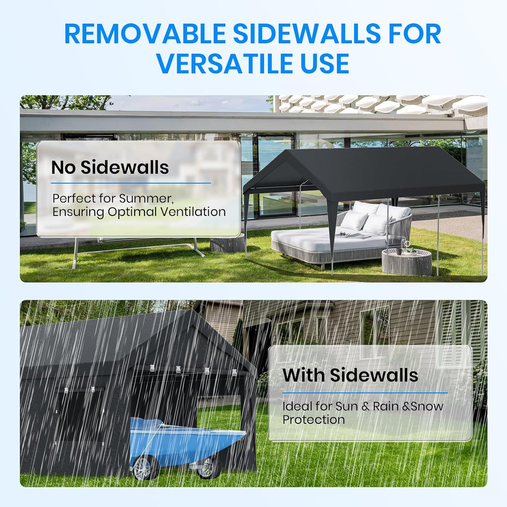 Bezseller 12x20 FT Heavy Duty Carport Canopy with Roll-Up Windows & Doors, Car Tent Portable Garage with All-Season Tarp for Cars, Boat, Trucks, Gray