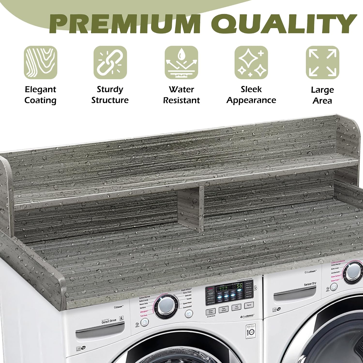 Royxen Laundry Countertop with Storage Universal Fit, Washer and Dryer Countertop with Shelf, Laundry Room Storage, 2-Tier Shelf (Eucalyptus)