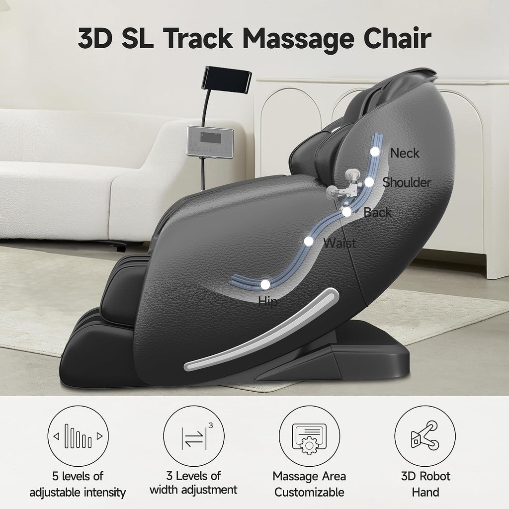Real Relax Massage Chair Full Body with Unique Phone Controller, Zero Gravity 3D SL-Track Recliner with APP Control, Child Lock,Pause Button, Favor-06, Black