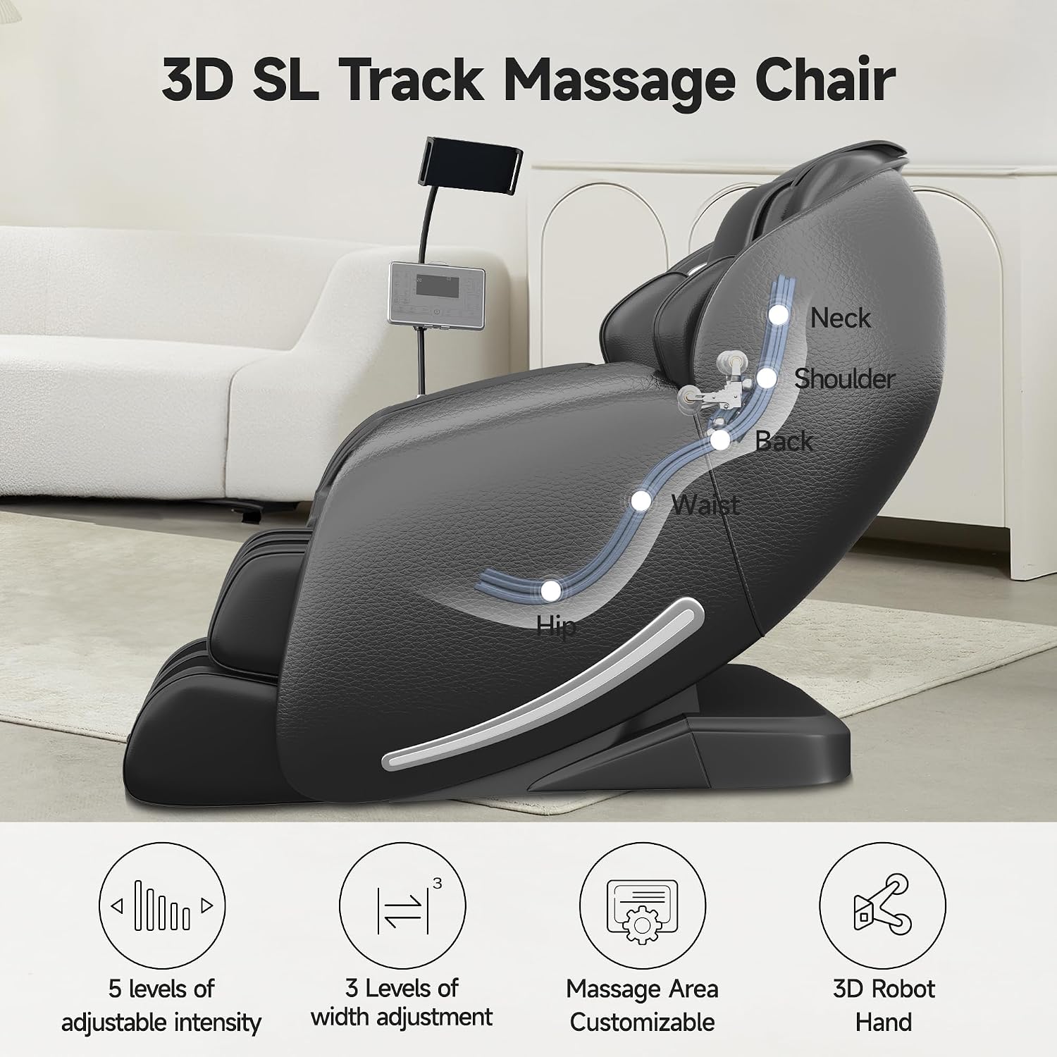 Real Relax Massage Chair Full Body with Unique Phone Controller, Zero Gravity 3D SL-Track Recliner with APP Control, Child Lock,Pause Button, Favor-06, Black