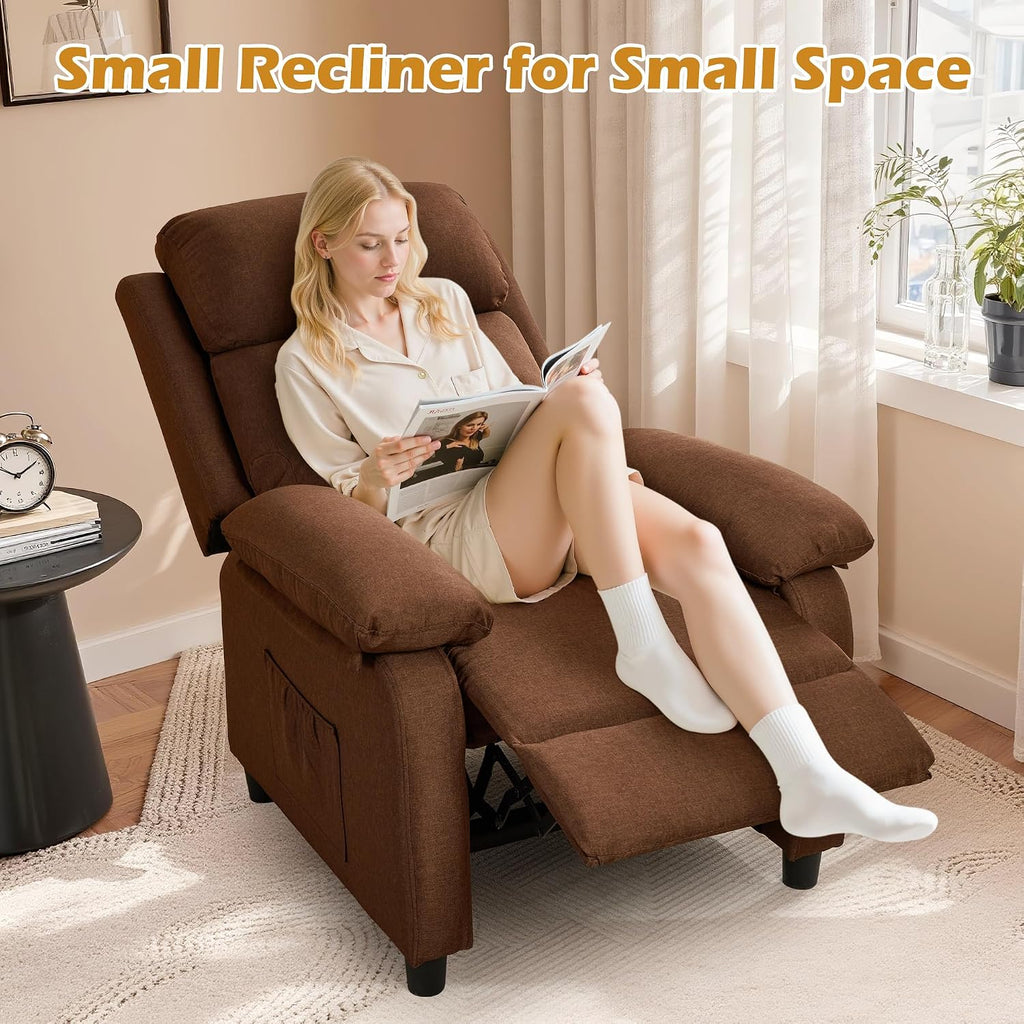 Korser Recliner Chair, Living Room Chairs for Adults, Padded Deep Seat Reading Chair with Side Pockets, Small Recliners for Small Spaces, Lounge Chair for Living Room, Bedroom, and RV (Linen)