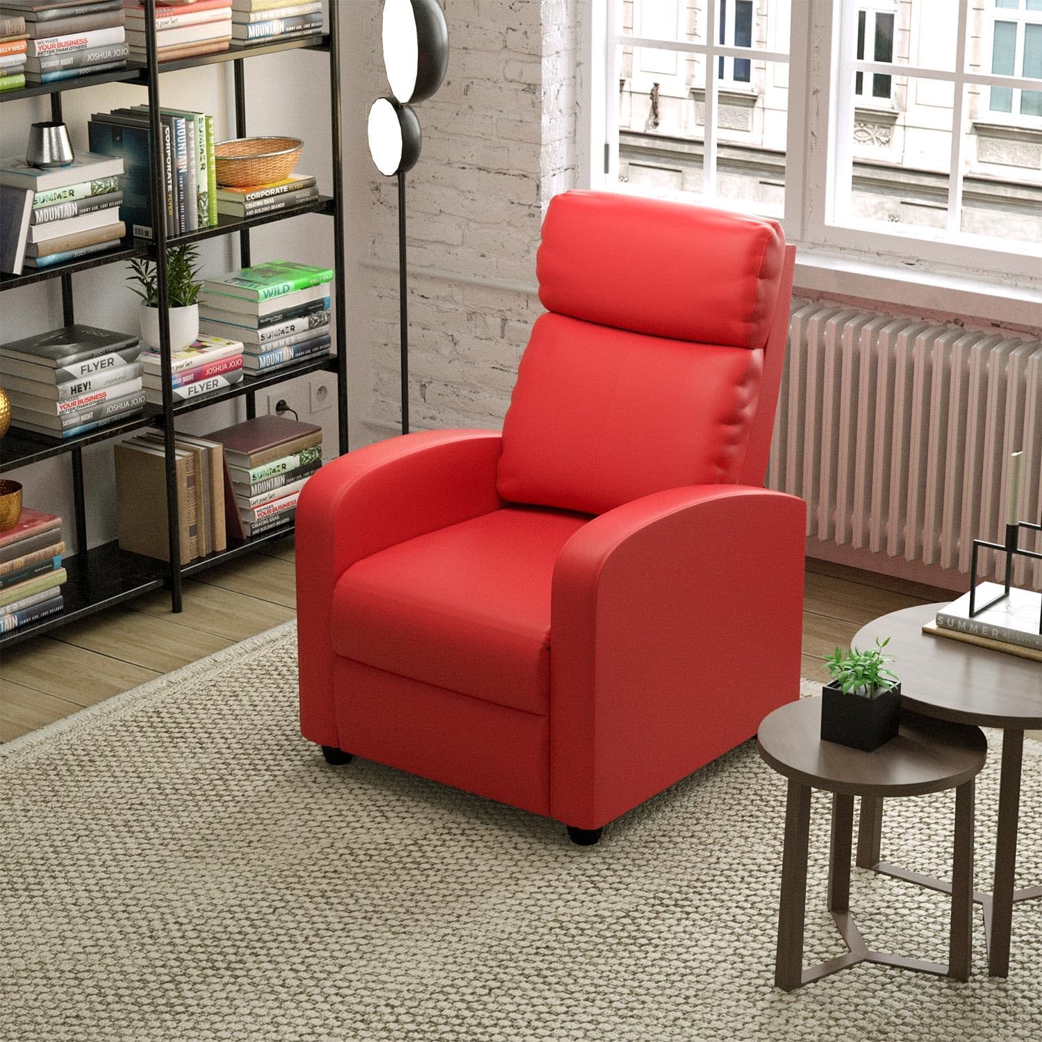 Massage Recliner Chair, Single Sofa Chair with Remote Control, Chair Recliner, Lazy Recliner Chair, Living Room Recliners with Pu Leather Padded Seat Backrest, Recliner Chairs for Adults, Red